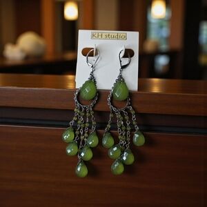 KH Studio Olive Green Chandelier Earrings